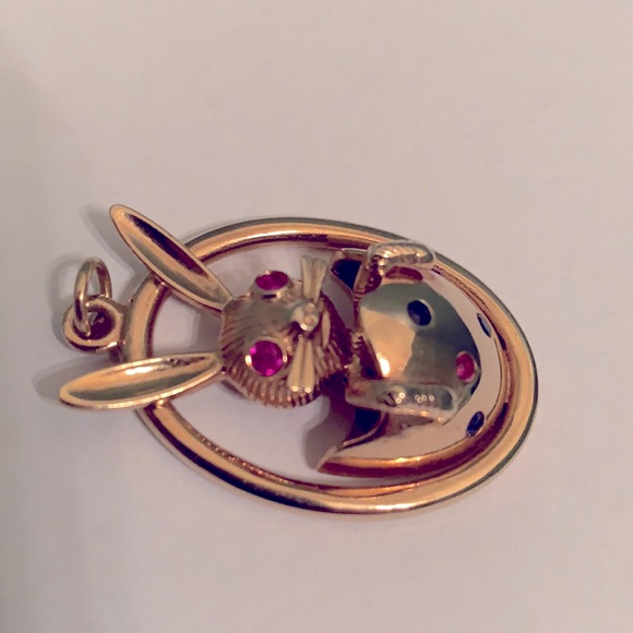 14K YG RUBY & SAPPHIRE RABBIT CHARM 15.4GR - Picture 11 of 13